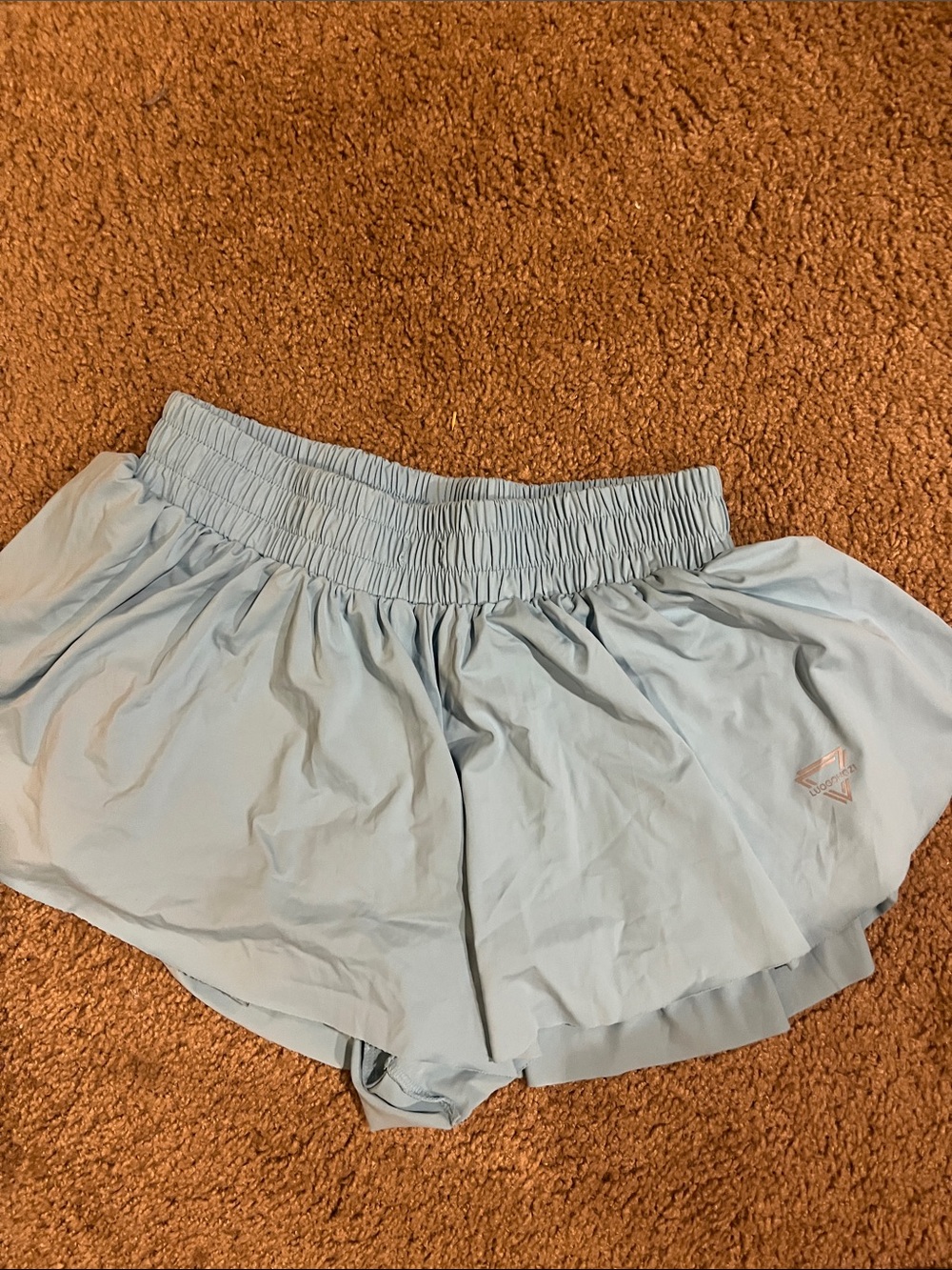 Light Blue Smocked-Waist Athletic Shorts for Women